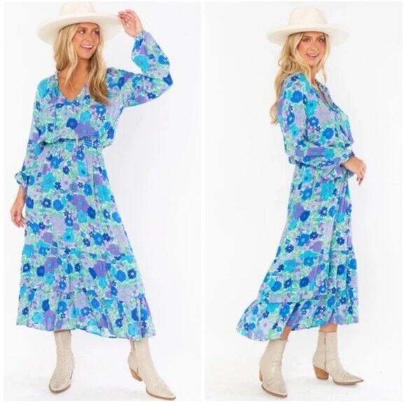 Show Me Your MuMu Cait Midi Sun Dress BlueBerry Blossom Size XL Peasant Western - Picture 1 of 9